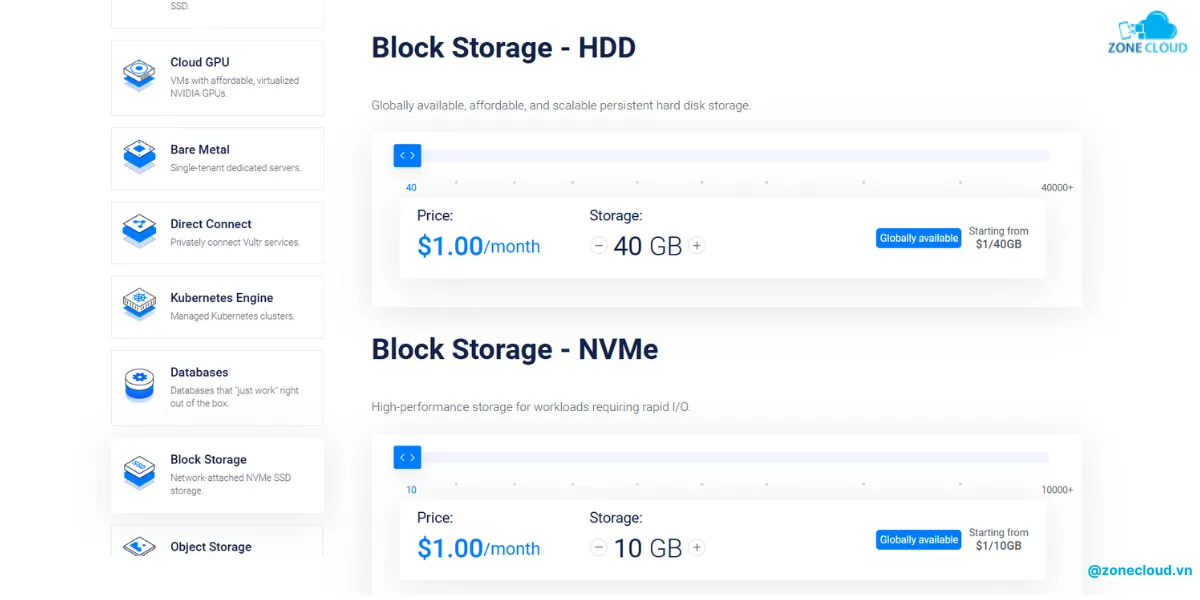 Hướng dẫn mua VPS và danh sách các dịch vụ nổi trội tại Vultr 7 Lưu trữ dạng khối
