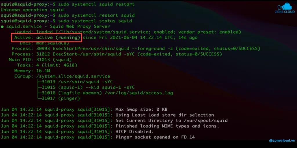Hướng dẫn tạo Proxy bằng VPS Linux dễ dàng 3 Kiểm tra trạng thái Squid