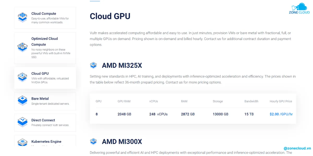 Hướng dẫn mua VPS và danh sách các dịch vụ nổi trội tại Vultr 3 Cloud Server có GPU