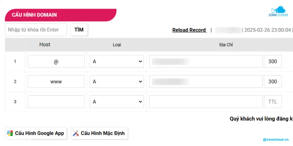 Hướng dẫn trỏ tên miền về VPS chi tiết, đơn giản 3 Bảng cấu hình tên miền