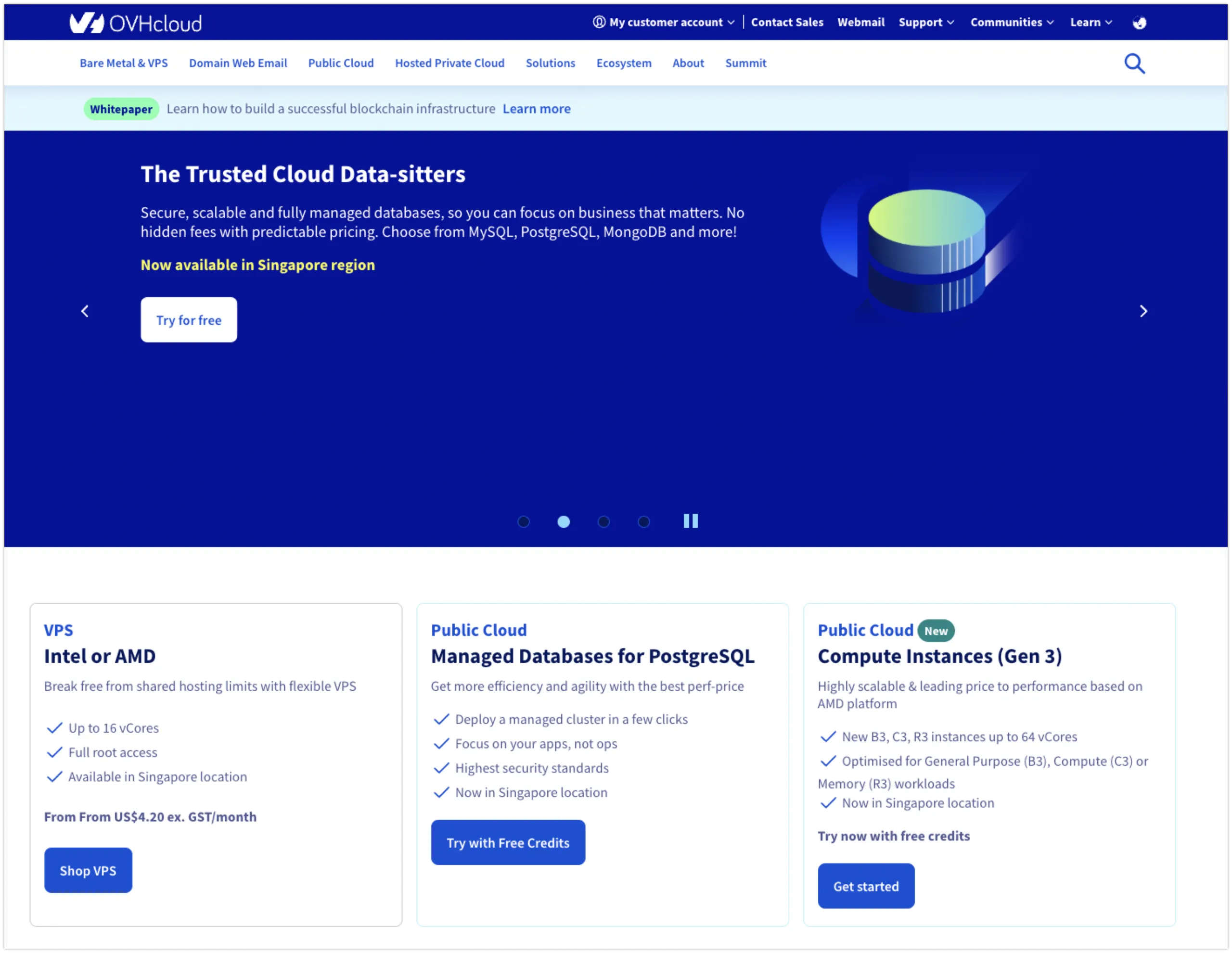 VPS nước ngoài là gì? Top 5 nhà cung cấp VPS quốc tế tốt nhất 4 OVHcloud – Giao diện bảng điều khiển cloud mạnh mẽ, hỗ trợ nhiều dòng VPS và dịch vụ database, phù hợp triển khai tại Singapore và EU