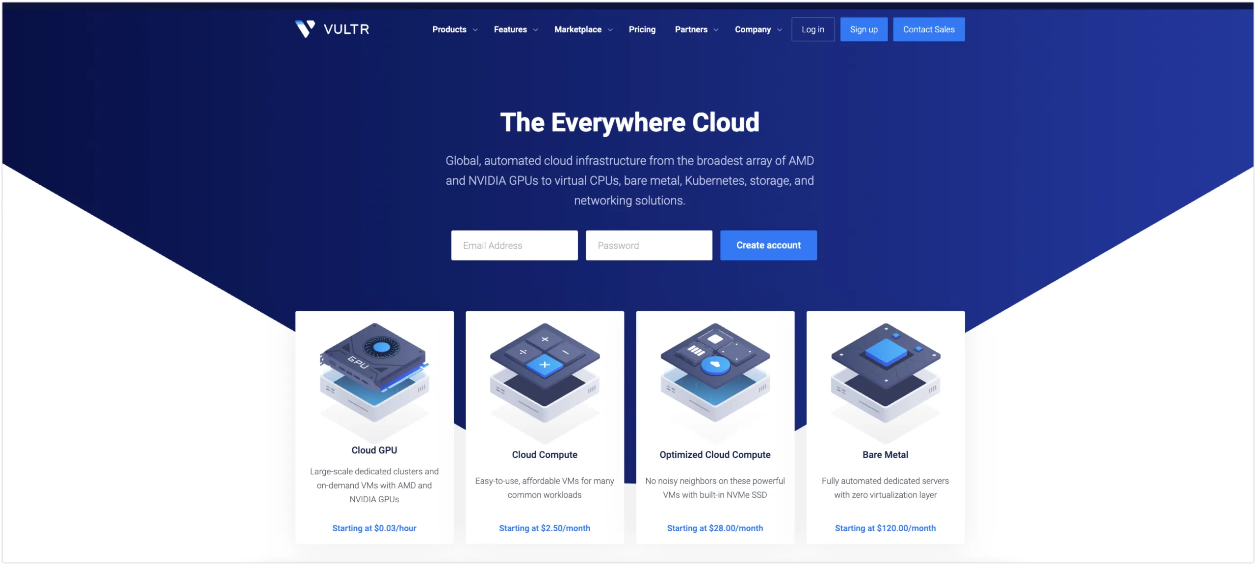 VPS nước ngoài là gì? Top 5 nhà cung cấp VPS quốc tế tốt nhất 2 Giao diện trang chủ Vultr – Nền tảng cloud đa dạng dịch vụ: GPU, Compute, Bare Metal với UI trực quan, dễ sử dụng